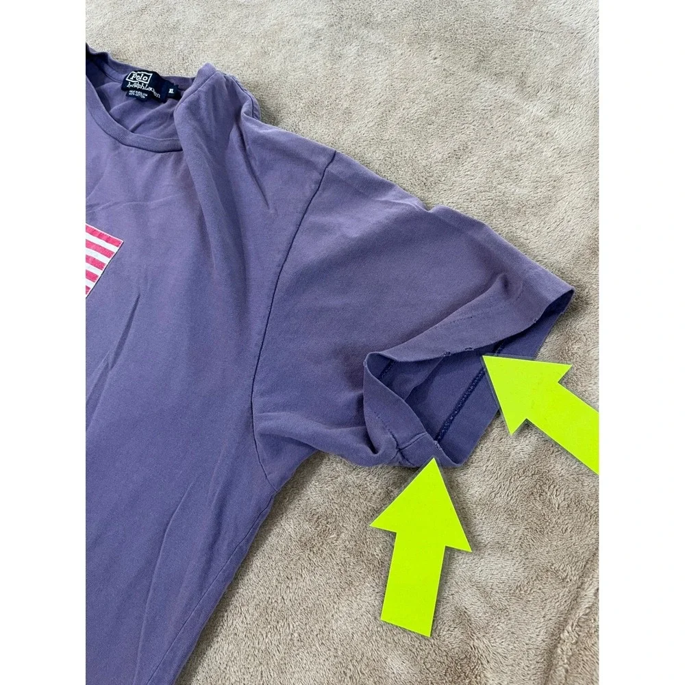 Polo Ralph Lauren American Flag T-Shirt Men's XL Purple Short Sleeve Cotton Logo